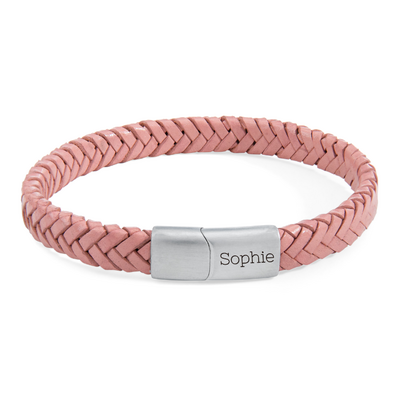 KAYA sieraden Check Tanja -> Braided Leather Bracelet with Engraving | Pink