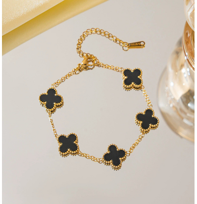 KAYA sieraden Children's bracelet Clover Black | Stainless Steel