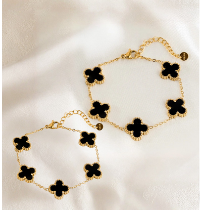 KAYA sieraden Mother and Daughter Clover Bracelet Set Black | Stainless Steel