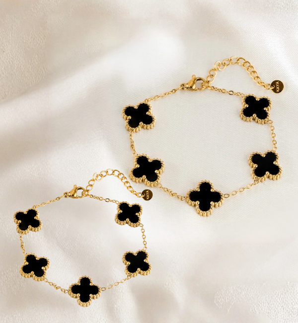 KAYA sieraden Mother and Daughter Clover Bracelet Set Black | Stainless Steel