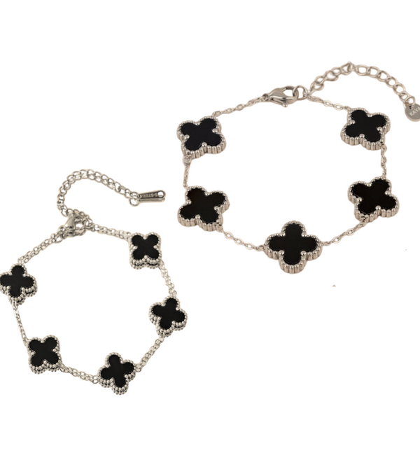KAYA sieraden Moeder en Dochter Klaver armbanden Set Zwart | Stainless Steel