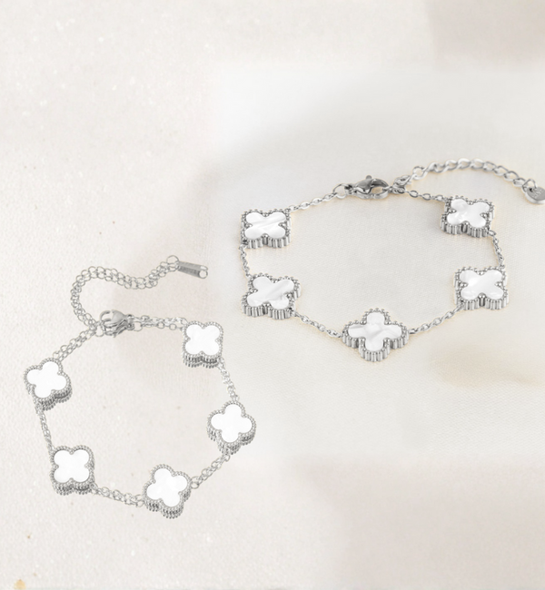 KAYA sieraden Moeder en Dochter Klaver armbanden Set Wit| Stainless Steel