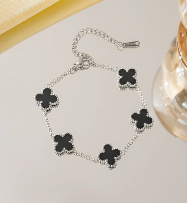 KAYA sieraden Kinderarmband Klaver Zwart | Stainless Steel