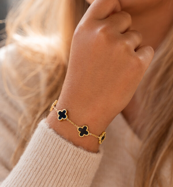 KAYA sieraden Mother and Daughter Clover Bracelet Set Black | Stainless Steel