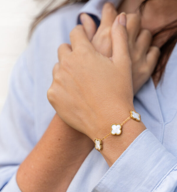 KAYA sieraden Mother and Daughter clover bracelet set White | Stainless Steel