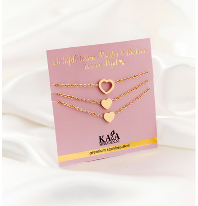 KAYA sieraden Moeder & 2 Dochters Armbanden Set 'Hartjes'