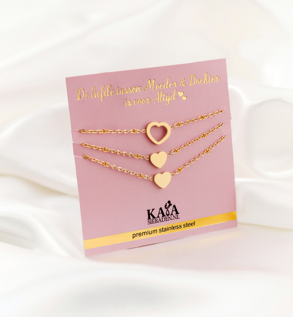 KAYA sieraden Moeder & Dochters Armbanden 'Hartjes'| Stainless Steel