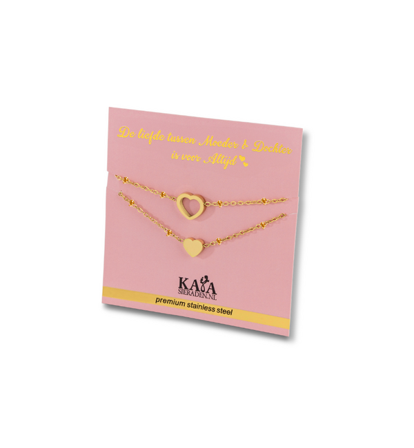 KAYA sieraden Moeder & Dochter Armbanden Set met Hartje | Stainless Steel