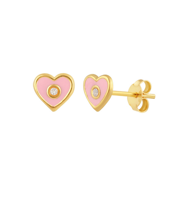 KAYA sieraden Kinderoorbellen Roze Hartje met Kristal