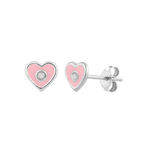 KAYA sieraden Kinderoorbellen Roze Hartje met Kristal