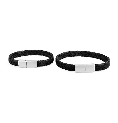 KAYA sieraden Vader & Zoon Armbanden Gevlochten Leer | Zwart