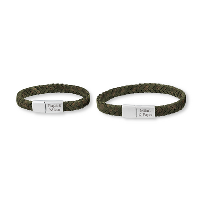 KAYA sieraden Vader & Zoon Armbanden met Gravure Gevlochten Leer | Groen