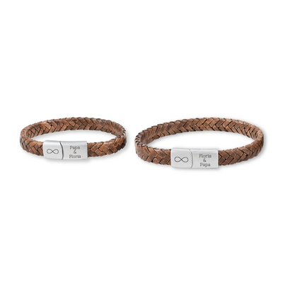KAYA sieraden Vader & Zoon Armbanden met Gravure Gevlochten Leer | Bruin