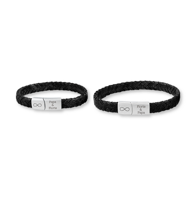 KAYA sieraden Father & Son Bracelets with Engraving Braided Leather | Black
