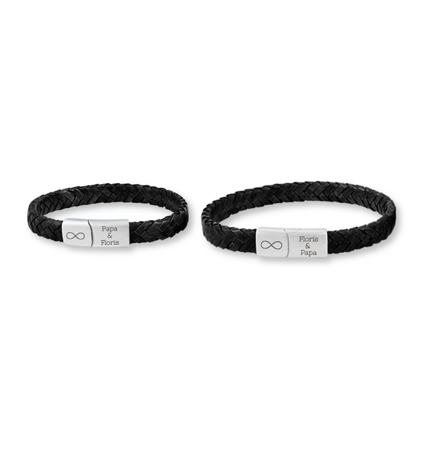 KAYA sieraden Vader & Zoon Armbanden met Gravure Gevlochten Leer