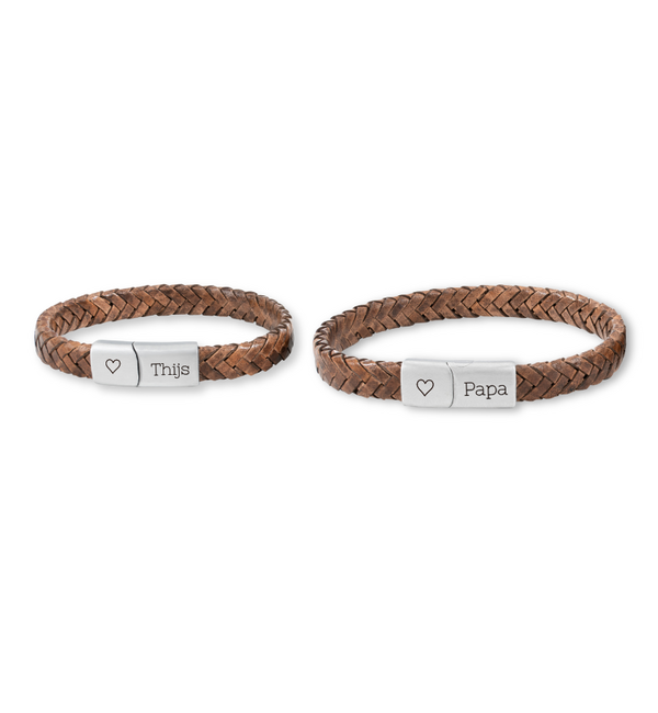 KAYA sieraden Father & Son Bracelets with Engraving Braided Leather