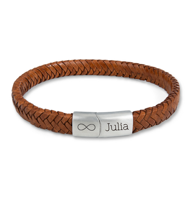 KAYA sieraden Gevlochten Armband Leer Heren met Gravure | Camel