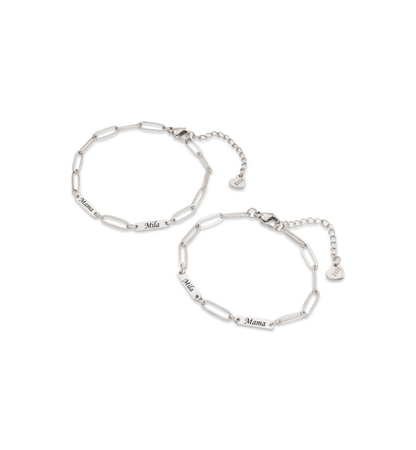 KAYA sieraden Moeder Dochter 2 Namen Armband 'Paperclip'