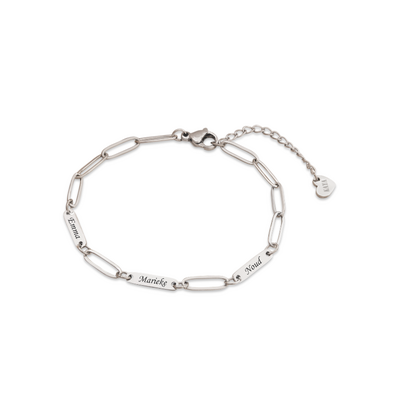 KAYA sieraden 3 Namen Armband 'Paperclip'