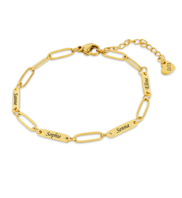 KAYA sieraden Personalized 4 Names Bracelet ‘Paperclip’