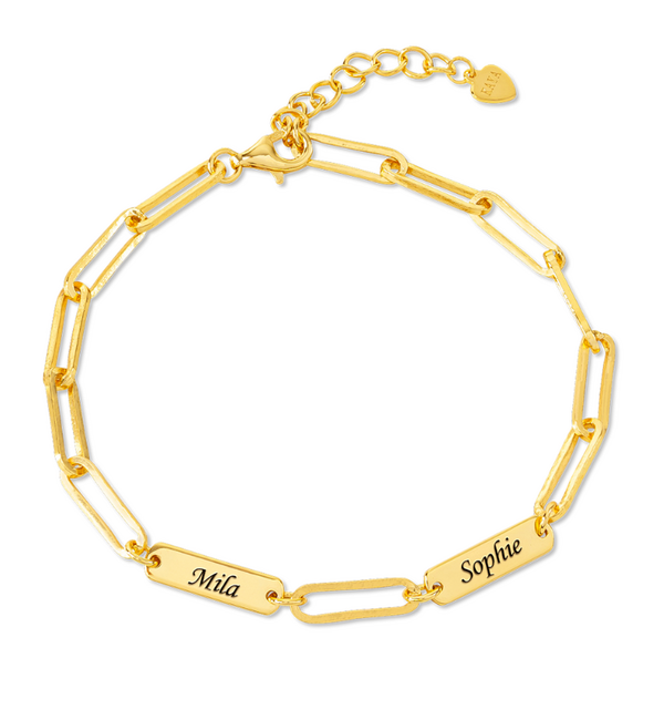 KAYA sieraden Gepersonaliseerde Namen Armband met 2 Namen 'Paperclip' Kind - Stainless Steel