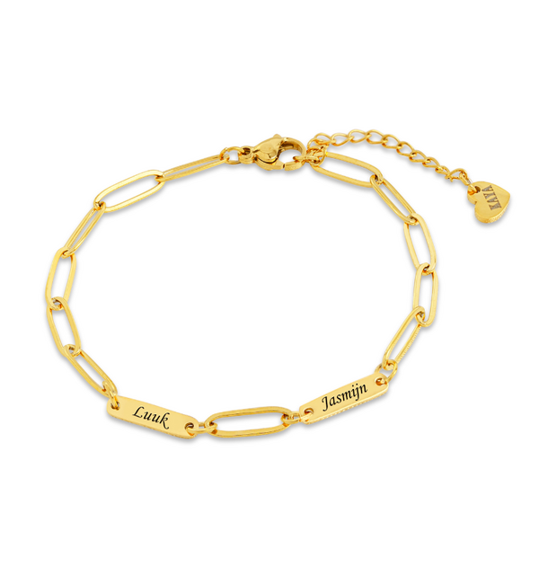 KAYA sieraden Gepersonaliseerde 2 Namen Armband 'Paperclip' - Stainless Steel