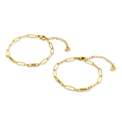 KAYA sieraden MENU INCORRECT > Mother Daughter 2 Names Bracelet 'Paperclip'