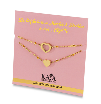 KAYA sieraden Moeder & Dochter Armbanden Set 'Hartjes' | Stainless Steel