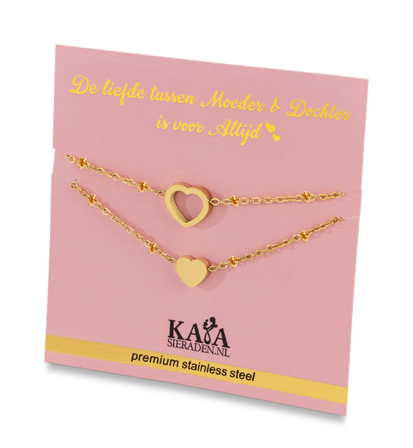 KAYA sieraden Moeder & Dochter Armbanden Set met Hartje | Stainless Steel