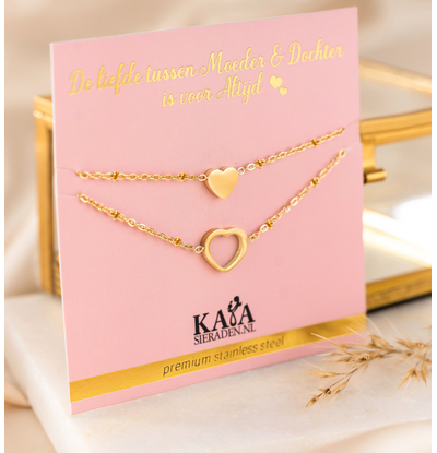 KAYA sieraden Moeder & Dochter Armbanden Set 'Hartjes' | Stainless Steel