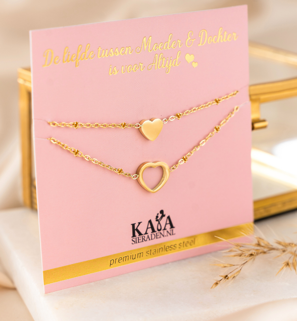 KAYA sieraden Moeder & Dochter Armbanden Set met Hartje | Stainless Steel