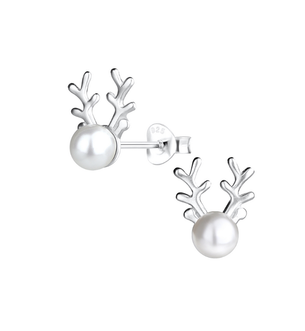 KAYA sieraden Luxury Silver Children's Earrings Reindeer with Pearl