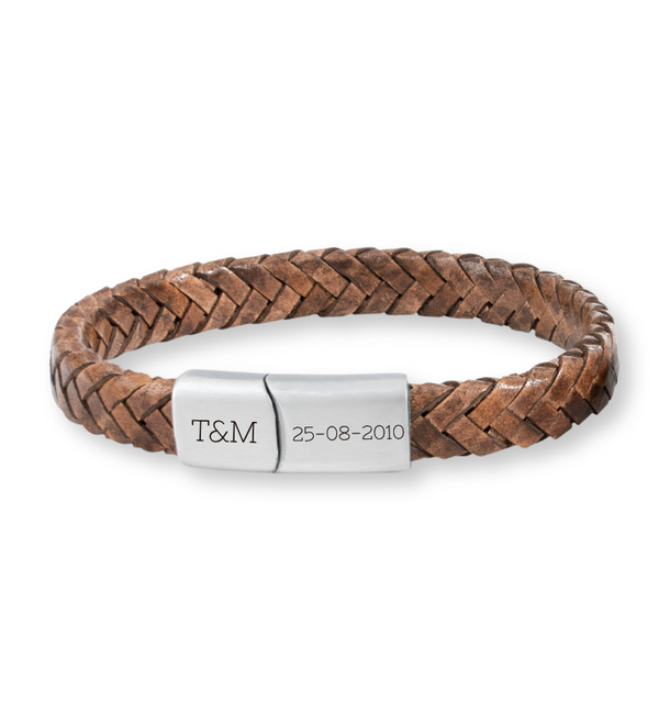 KAYA sieraden Boys' Braided Leather Bracelet with Engraving