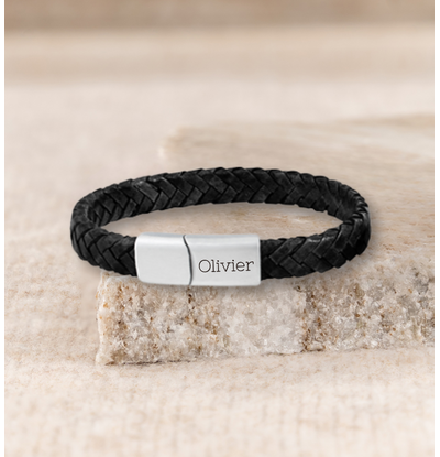 KAYA sieraden Boys Leather Bracelet with Engraving | Black