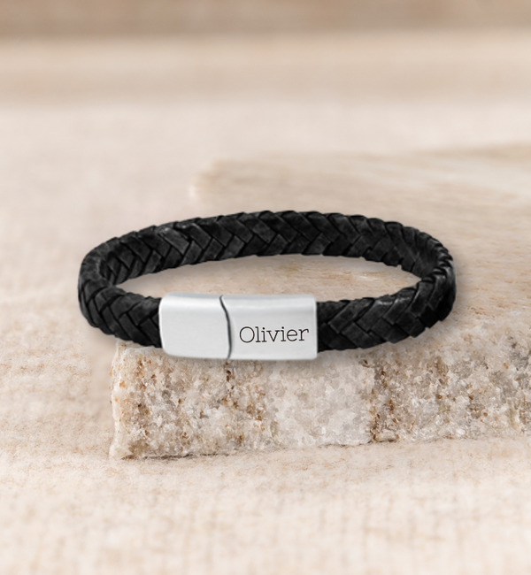 KAYA sieraden Boys' Braided Leather Bracelet with Engraving
