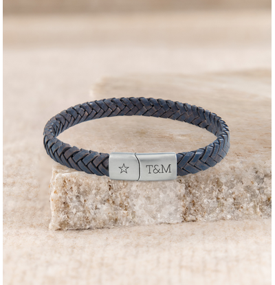 KAYA sieraden Boys' Braided Leather Bracelet with Engraving | Blue