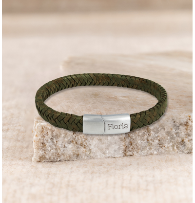 KAYA sieraden Boys Leather Bracelet with Engraving | Green