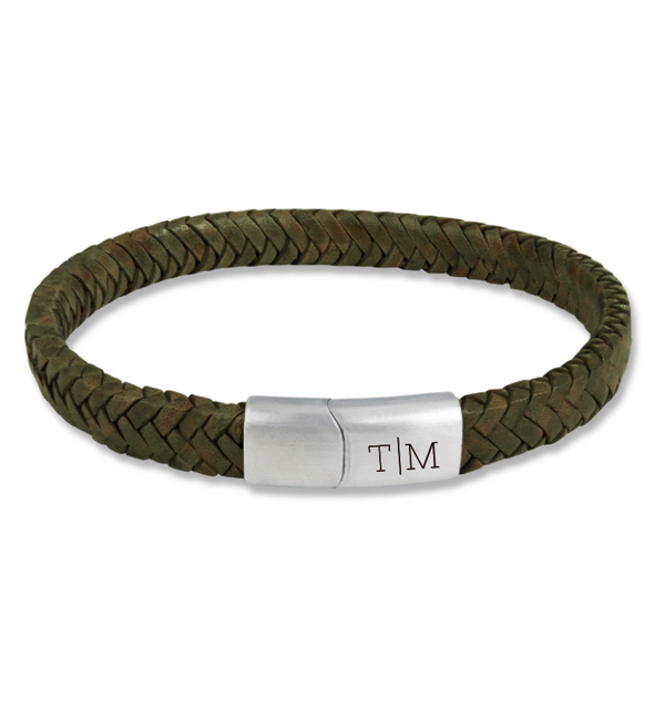 KAYA sieraden Gevlochten Armband Leer Heren met Initialen | Kies de kleur