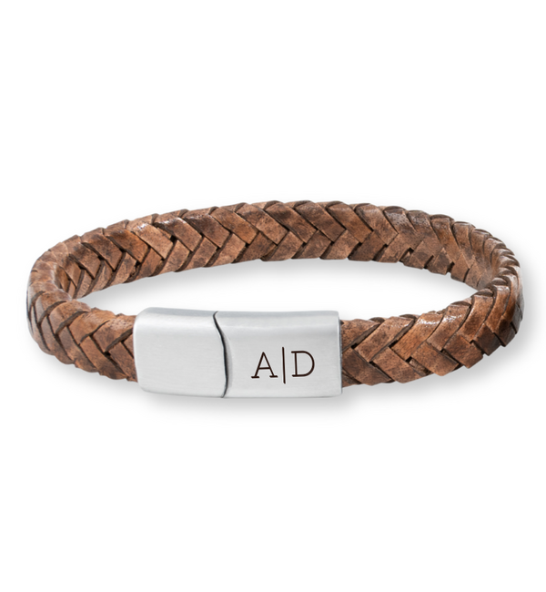 KAYA sieraden Braided Leather Bracelet Men with Initials | Choose the color