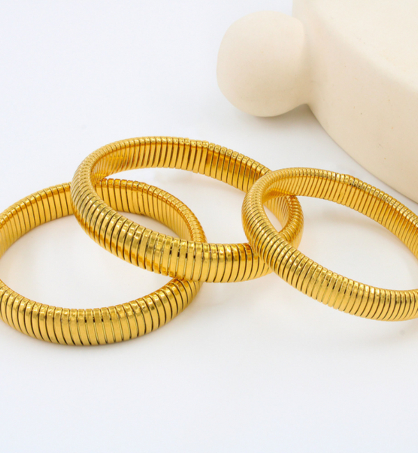 KAYA sieraden Elastic bracelet with stripes | Large | Stainless Steel