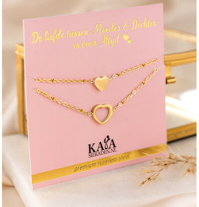 KAYA sieraden Moeder & Dochter Armbanden Set 'Hartjes' | Stainless Steel