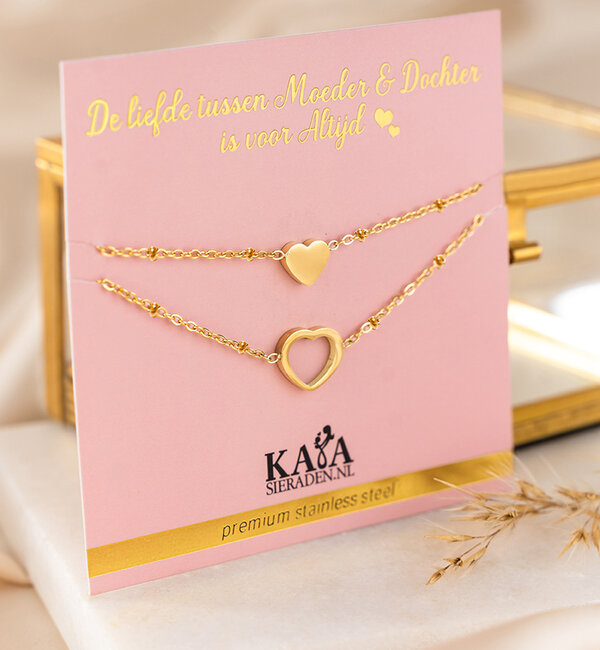 KAYA sieraden Moeder & Dochter Armbanden Set met Hartje | Stainless Steel