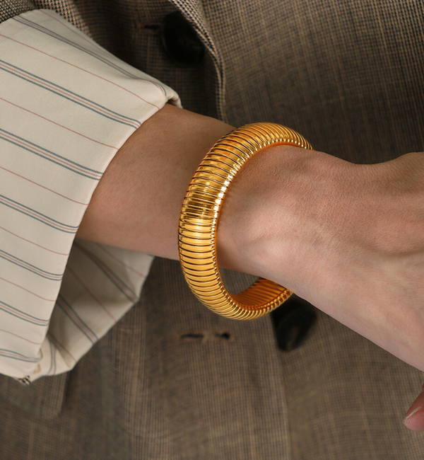 KAYA sieraden Elastic bracelet with stripes I Large | Stainless Steel