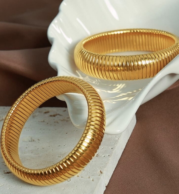 KAYA sieraden Elastic bracelet with stripes | Medium | Stainless Steel