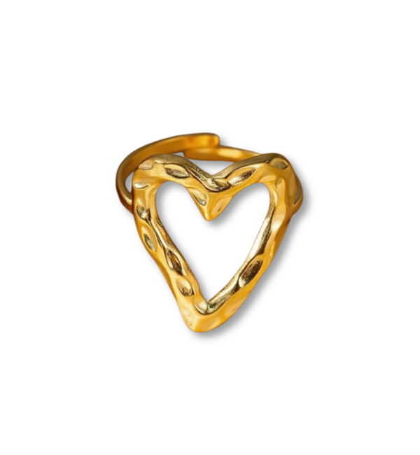 KAYA sieraden Adjustable Ring Open Heart with Structure | Stainless Steel Gold