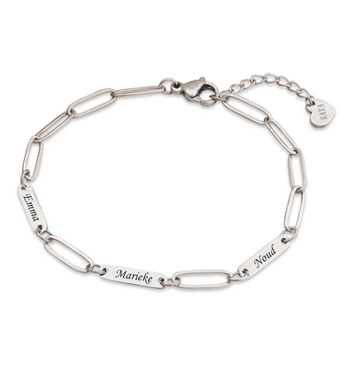 KAYA sieraden 3 Namen Armband 'Paperclip'