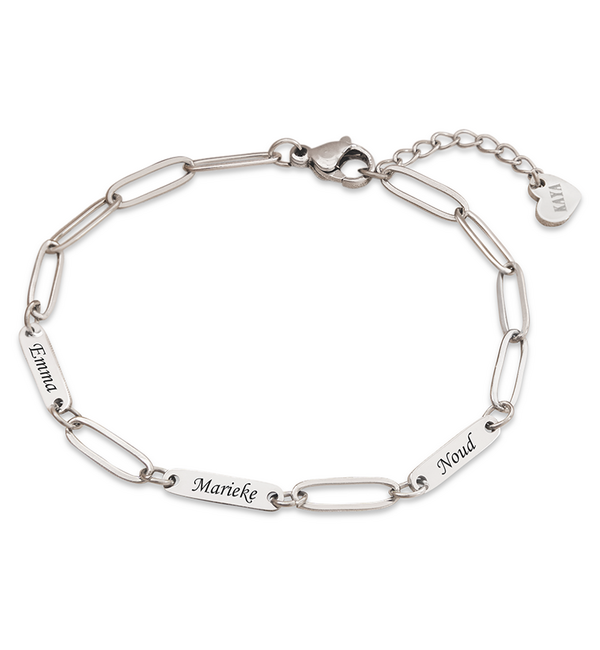 KAYA sieraden Personalized 3 Names Bracelet ‘Paperclip’