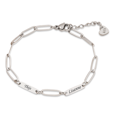 KAYA sieraden Kinderarmband 2 Namen 'Paperclip'