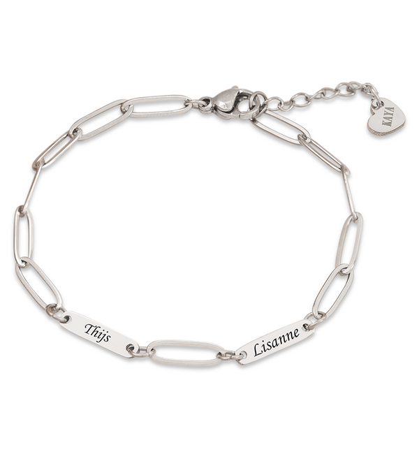 KAYA sieraden Kinderarmband 2 Namen 'Paperclip'