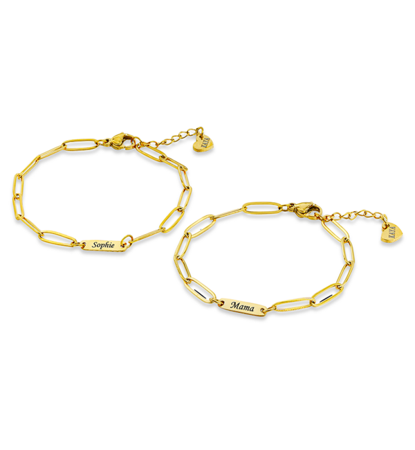 KAYA sieraden Mother-daughter name bracelet ‘Paperclip’